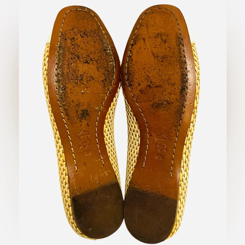 Tory Burch Flat Shoes Raffia Wedge Catherine Cap Toe Bone Women's Size 5M